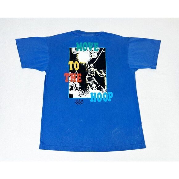 Vintage 90s USA Olympic T-Shirt Blue Small Basketball Sports Single Stich - Picture 3 of 11